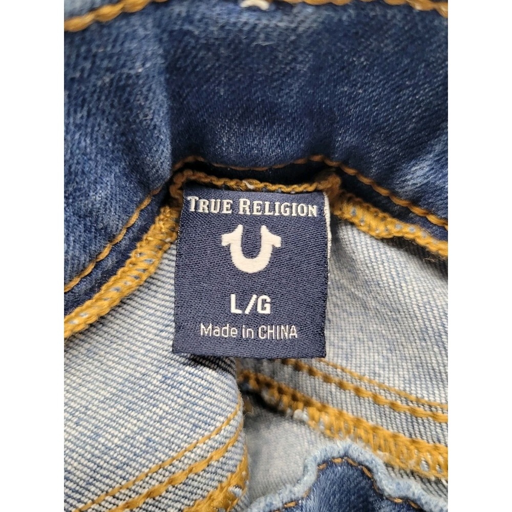 True Religion Jeans Womens Size Large Disco Blue Stretch Denim Distressed Y2K